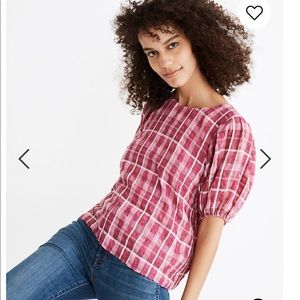NWT Plaid Puff-Sleeve Top